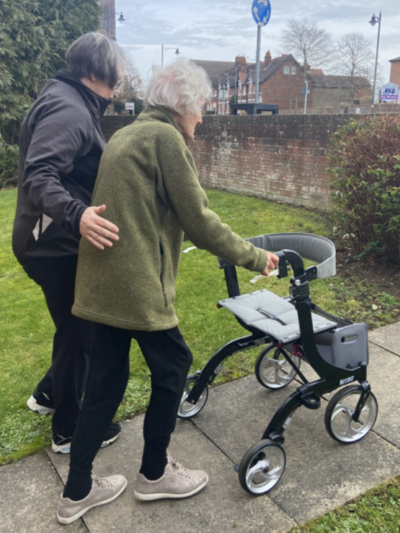 Rosy and Lucinda off for a walk outside